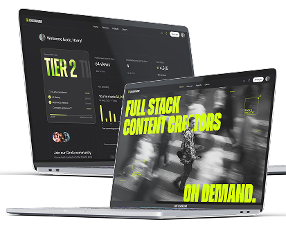 Creator Army Platform - Two MacBooks displaying the dashboard and landing page